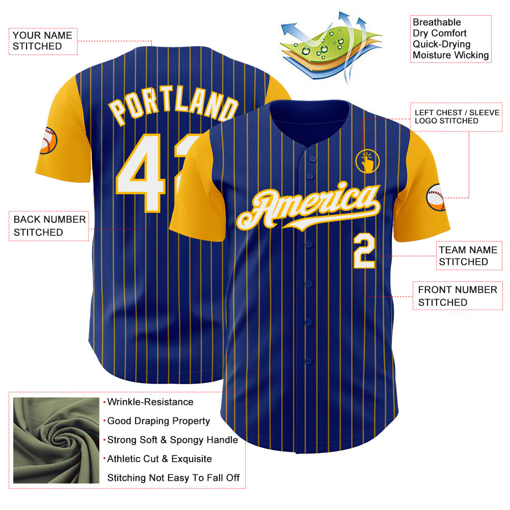 Custom Royal Gold Pinstripe White Authentic Two Tone Baseball Jersey