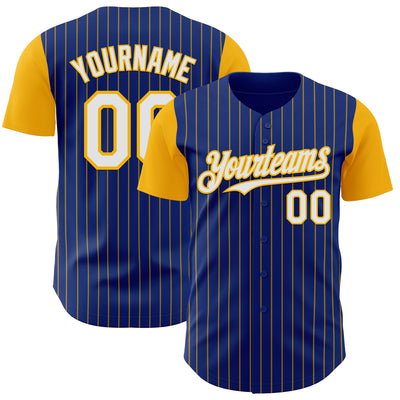 Custom Royal Gold Pinstripe White Authentic Two Tone Baseball Jersey