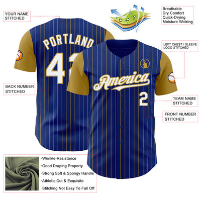 Custom Royal Old Gold Pinstripe White Authentic Two Tone Baseball Jersey