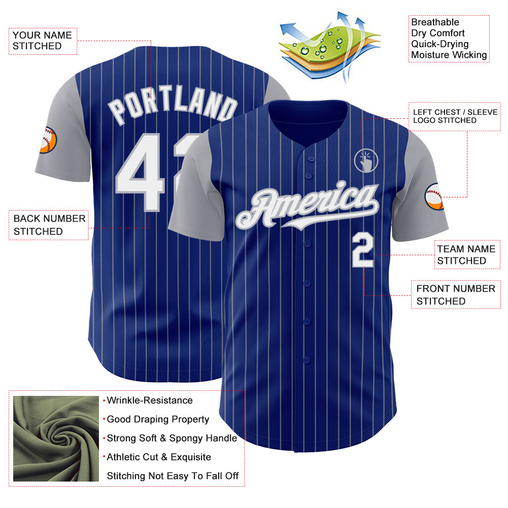 Custom Royal Gray Pinstripe White Authentic Two Tone Baseball Jersey