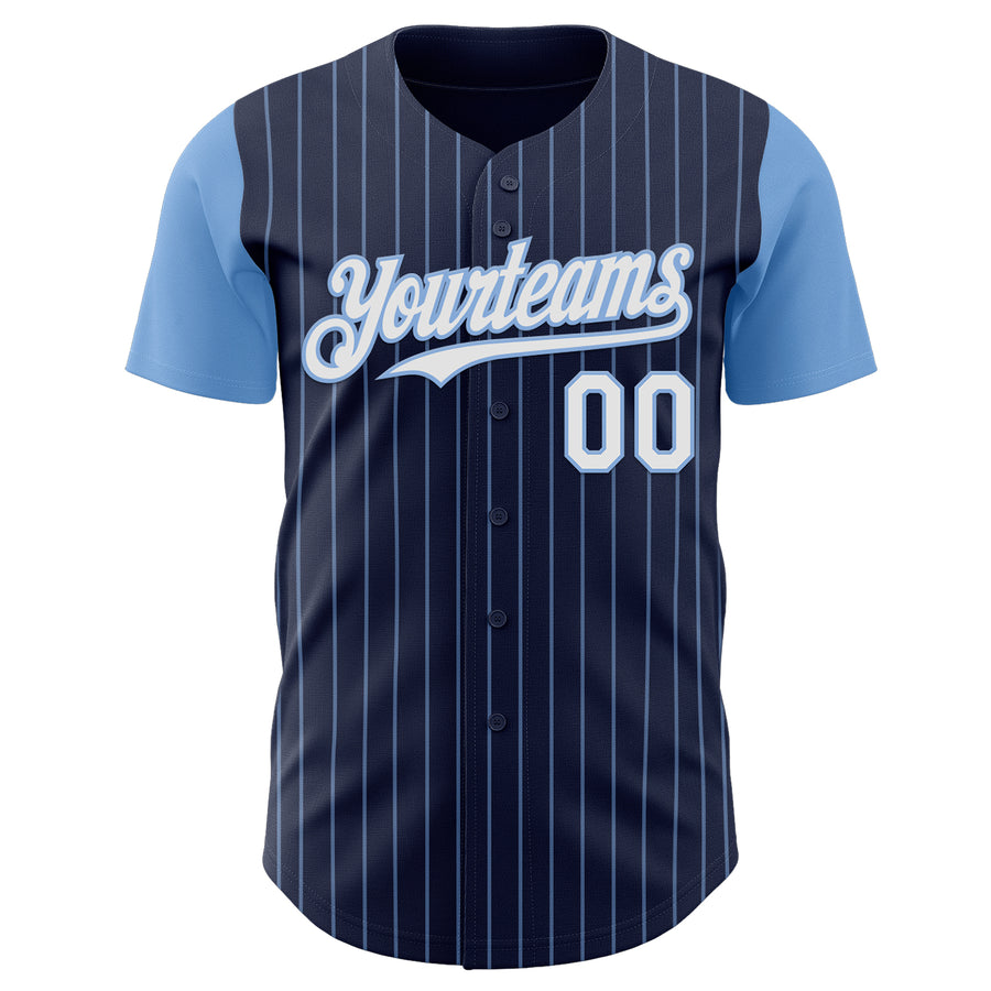 Custom Navy Light Blue Pinstripe White Authentic Two Tone Baseball Jersey