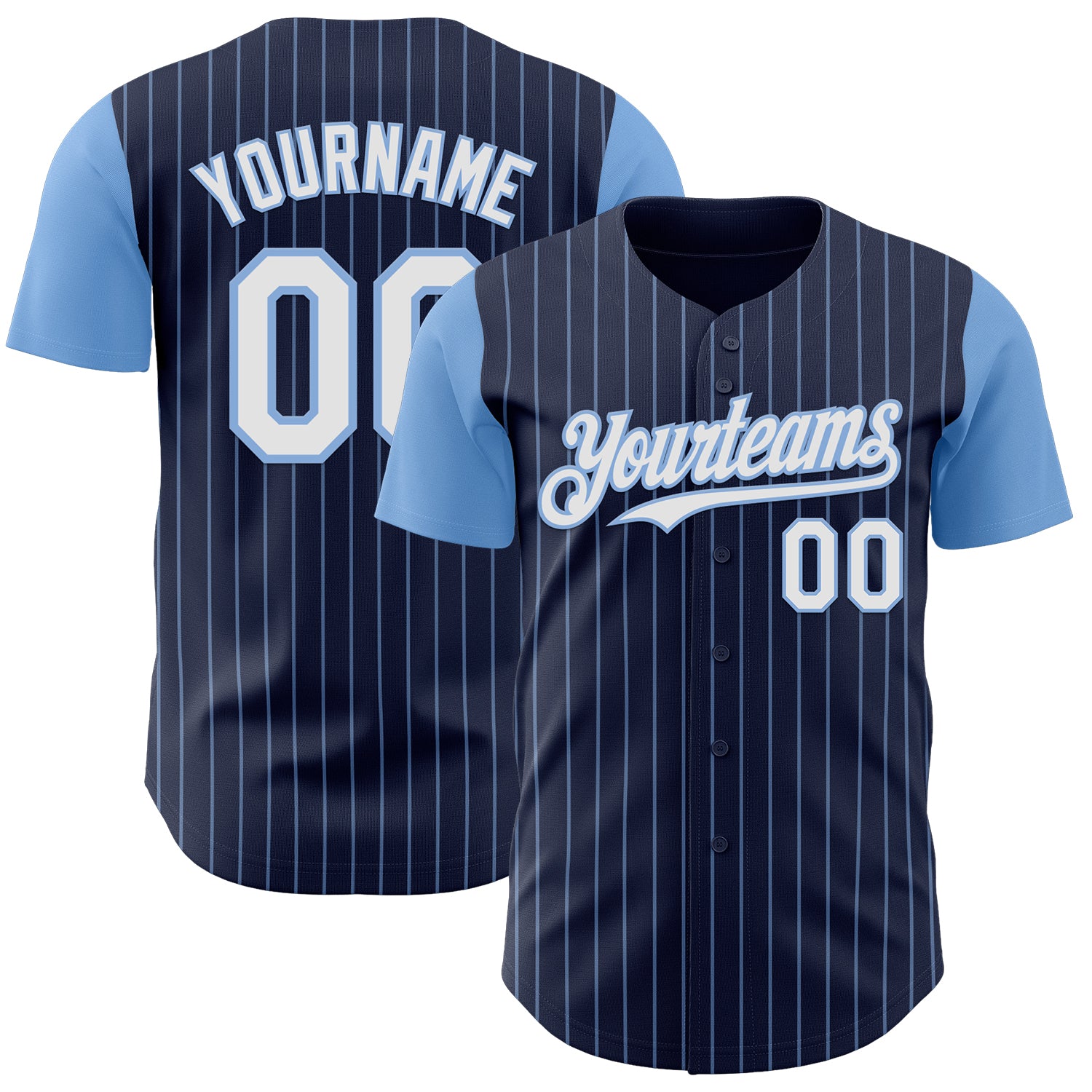 Custom Navy Light Blue Pinstripe White Authentic Two Tone Baseball Jersey
