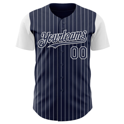 Custom Navy White Pinstripe White Authentic Two Tone Baseball Jersey