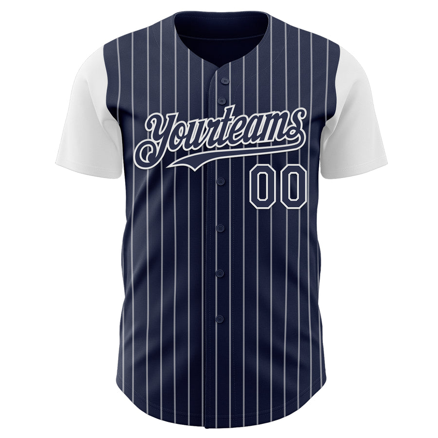 Custom Navy White Pinstripe White Authentic Two Tone Baseball Jersey