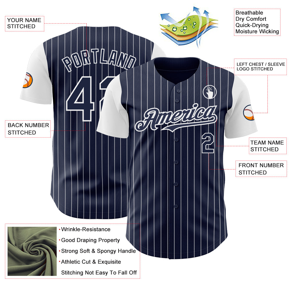 Custom Navy White Pinstripe White Authentic Two Tone Baseball Jersey