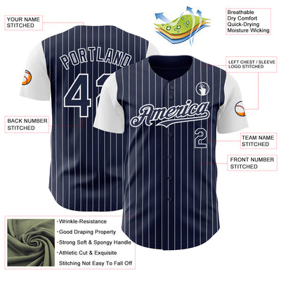 Custom Navy White Pinstripe White Authentic Two Tone Baseball Jersey