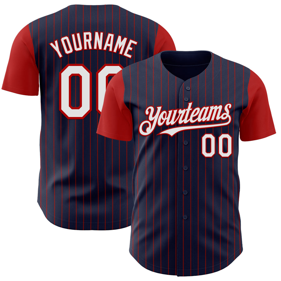 Custom Navy Red Pinstripe White Authentic Two Tone Baseball Jersey