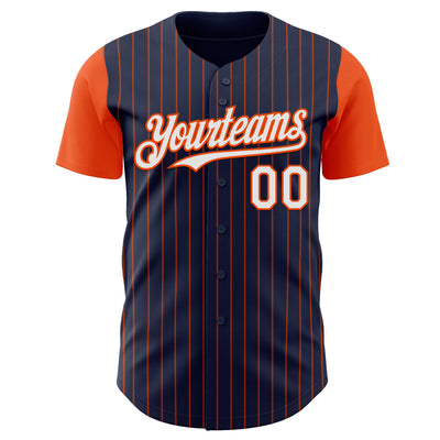 Custom Navy Orange Pinstripe White Authentic Two Tone Baseball Jersey