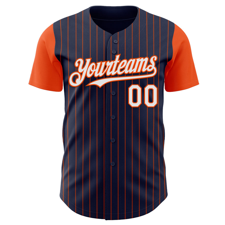 Custom Navy Orange Pinstripe White Authentic Two Tone Baseball Jersey