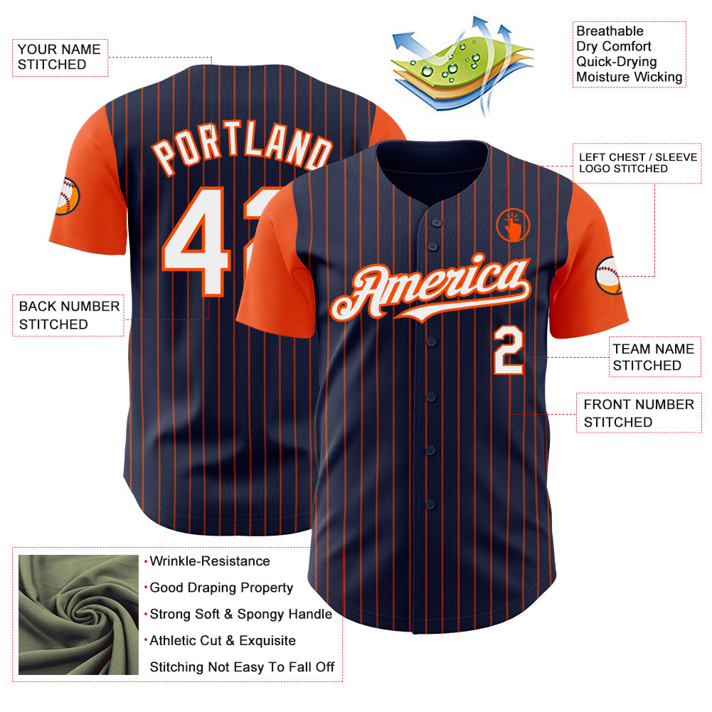 Custom Navy Orange Pinstripe White Authentic Two Tone Baseball Jersey