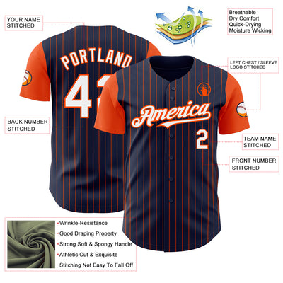 Custom Navy Orange Pinstripe White Authentic Two Tone Baseball Jersey