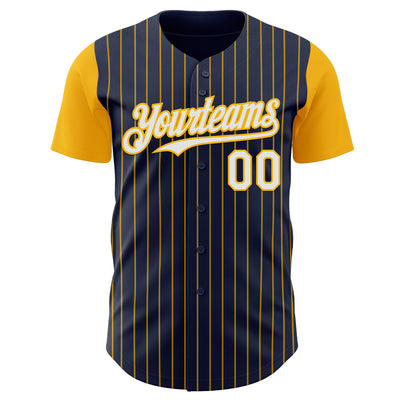 Custom Navy Gold Pinstripe White Authentic Two Tone Baseball Jersey