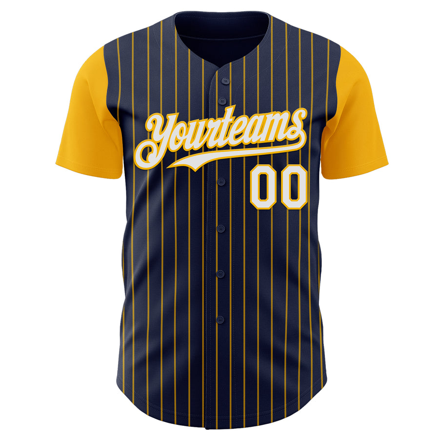 Custom Navy Gold Pinstripe White Authentic Two Tone Baseball Jersey