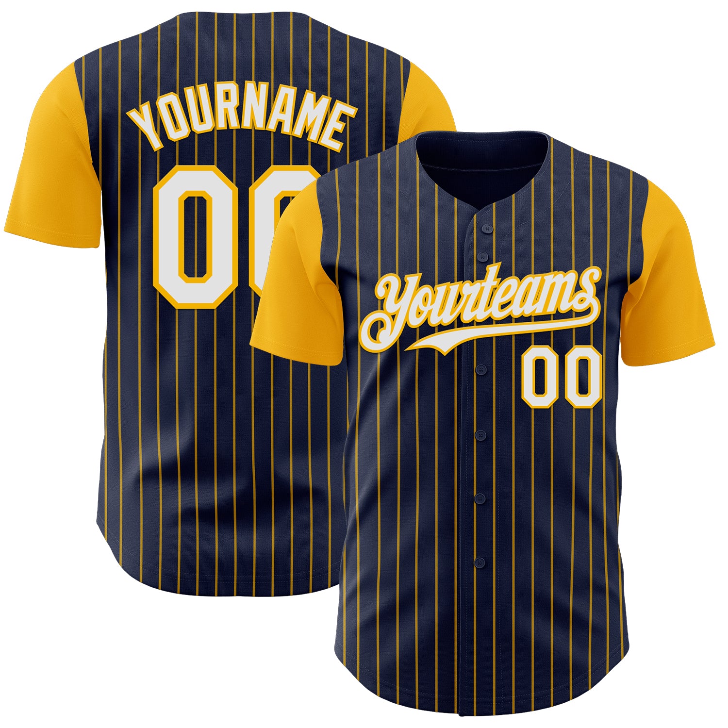 Custom Navy Gold Pinstripe White Authentic Two Tone Baseball Jersey
