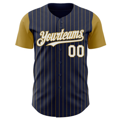 Custom Navy Old Gold Pinstripe White Authentic Two Tone Baseball Jersey