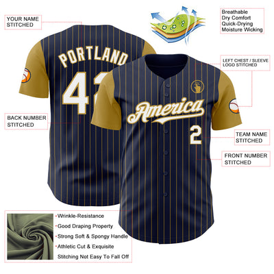 Custom Navy Old Gold Pinstripe White Authentic Two Tone Baseball Jersey