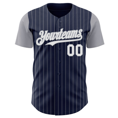 Custom Navy Gray Pinstripe White Authentic Two Tone Baseball Jersey