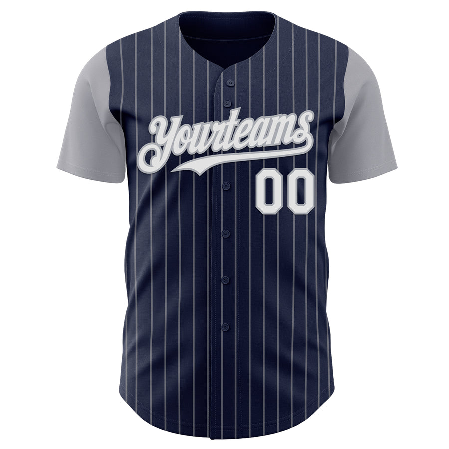 Custom Navy Gray Pinstripe White Authentic Two Tone Baseball Jersey
