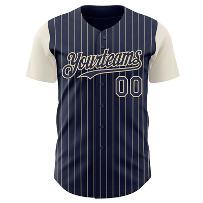 Custom Navy Cream Pinstripe Cream Authentic Two Tone Baseball Jersey