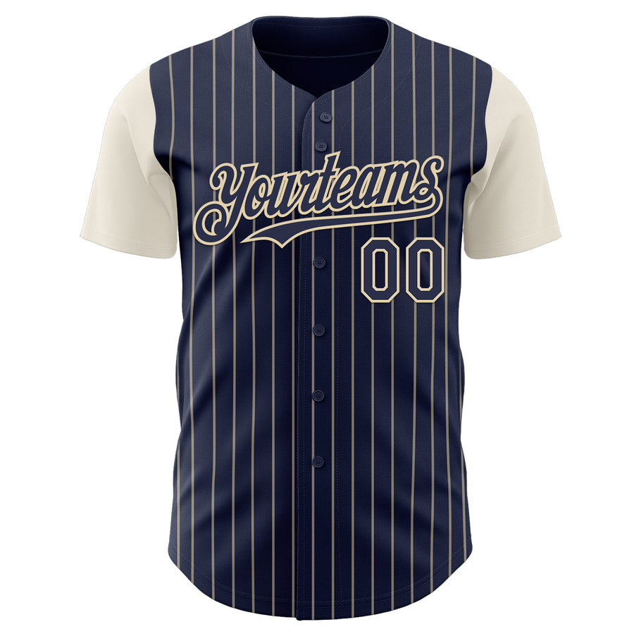 Custom Navy Cream Pinstripe Cream Authentic Two Tone Baseball Jersey