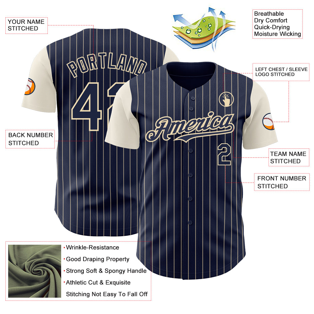 Custom Navy Cream Pinstripe Cream Authentic Two Tone Baseball Jersey