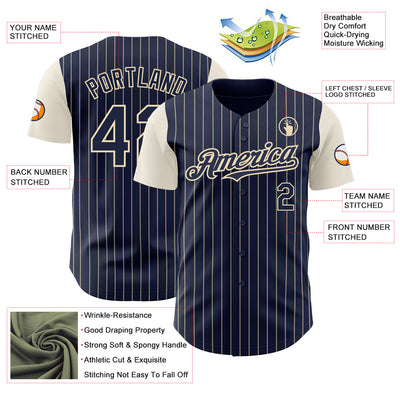 Custom Navy Cream Pinstripe Cream Authentic Two Tone Baseball Jersey