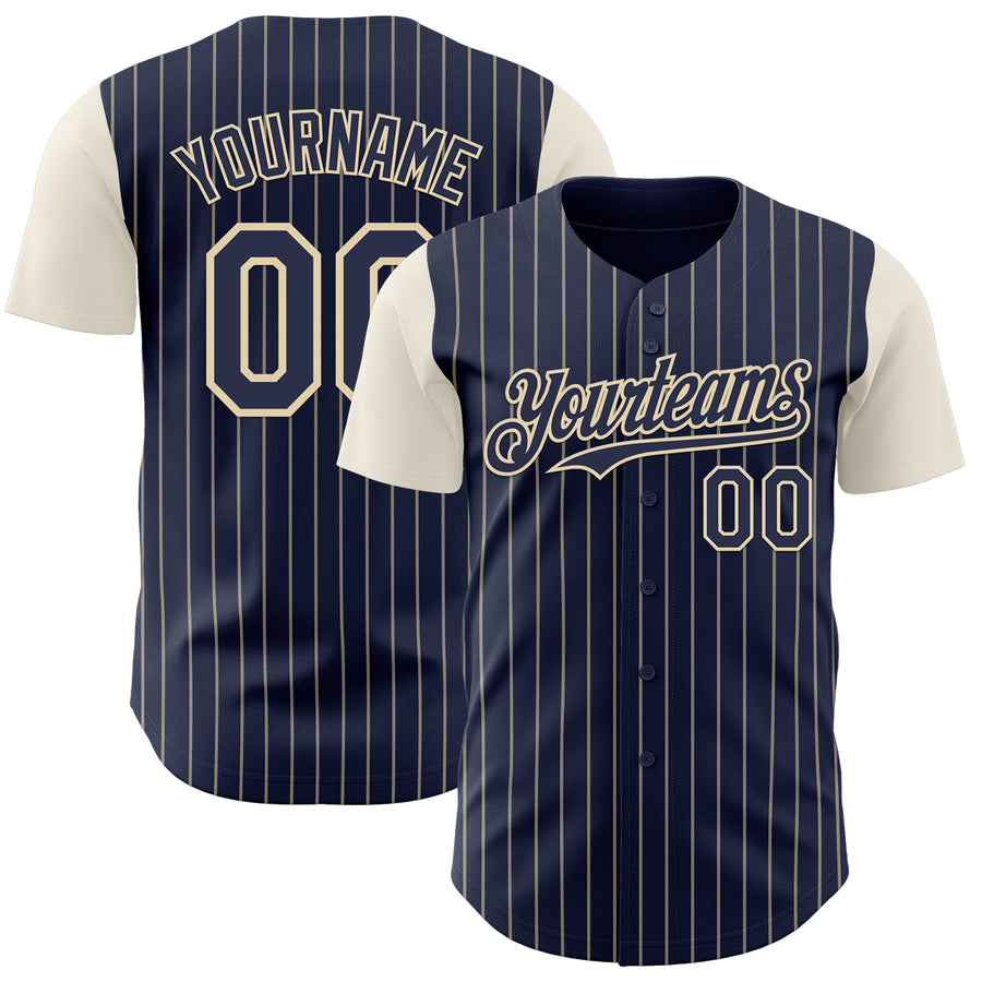 Custom Navy Cream Pinstripe Cream Authentic Two Tone Baseball Jersey