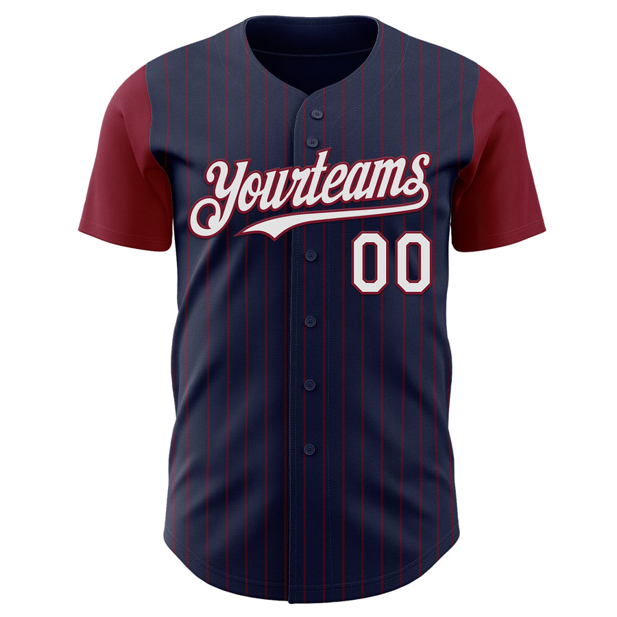 Custom Navy Crimson Pinstripe White Authentic Two Tone Baseball Jersey