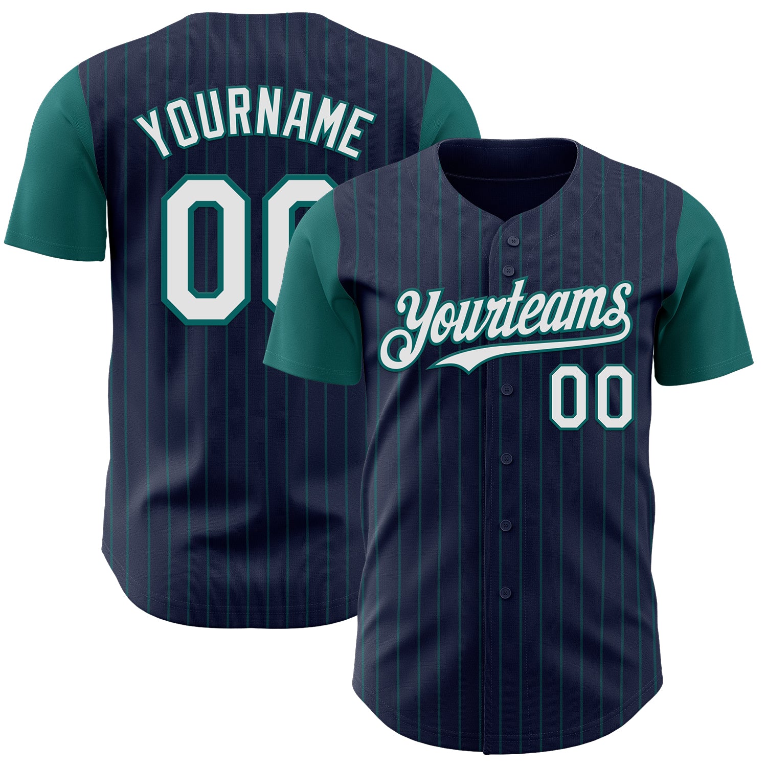 Custom Navy Teal Pinstripe White Authentic Two Tone Baseball Jersey