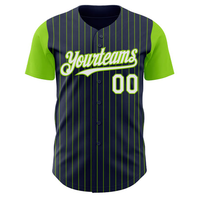 Custom Navy Neon Green Pinstripe White Authentic Two Tone Baseball Jersey