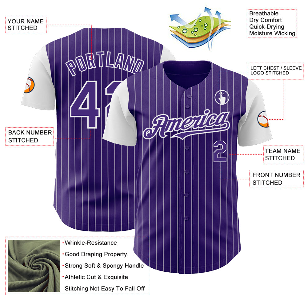 Custom Purple White Pinstripe White Authentic Two Tone Baseball Jersey