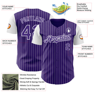 Custom Purple White Pinstripe White Authentic Two Tone Baseball Jersey