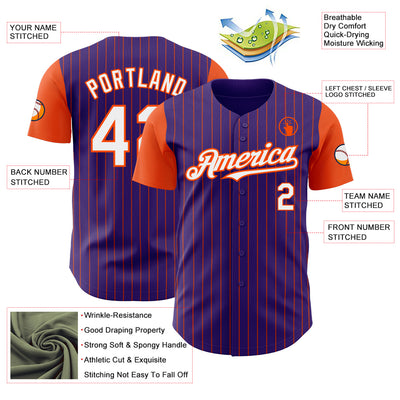 Custom Purple Orange Pinstripe White Authentic Two Tone Baseball Jersey