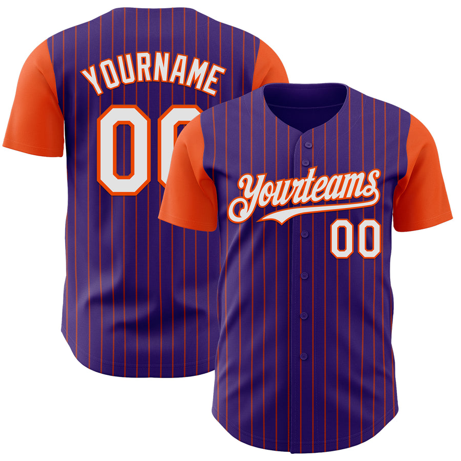 Custom Purple Orange Pinstripe White Authentic Two Tone Baseball Jersey
