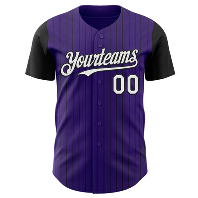 Custom Purple Black Pinstripe White Authentic Two Tone Baseball Jersey