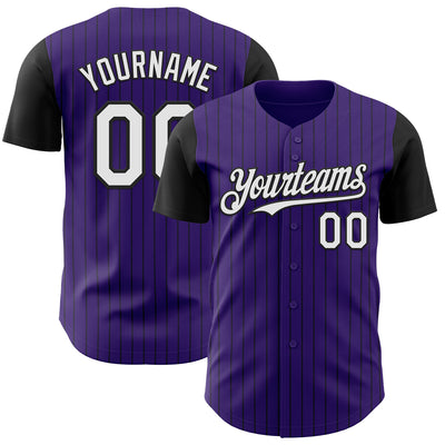 Custom Purple Black Pinstripe White Authentic Two Tone Baseball Jersey