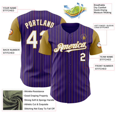Custom Purple Old Gold Pinstripe White Authentic Two Tone Baseball Jersey