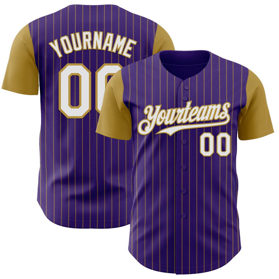 Custom Purple Old Gold Pinstripe White Authentic Two Tone Baseball Jersey