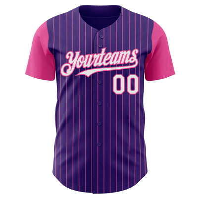 Custom Purple Pink Pinstripe White Authentic Two Tone Baseball Jersey