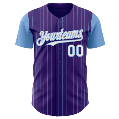 Custom Purple Light Blue Pinstripe White Authentic Two Tone Baseball Jersey