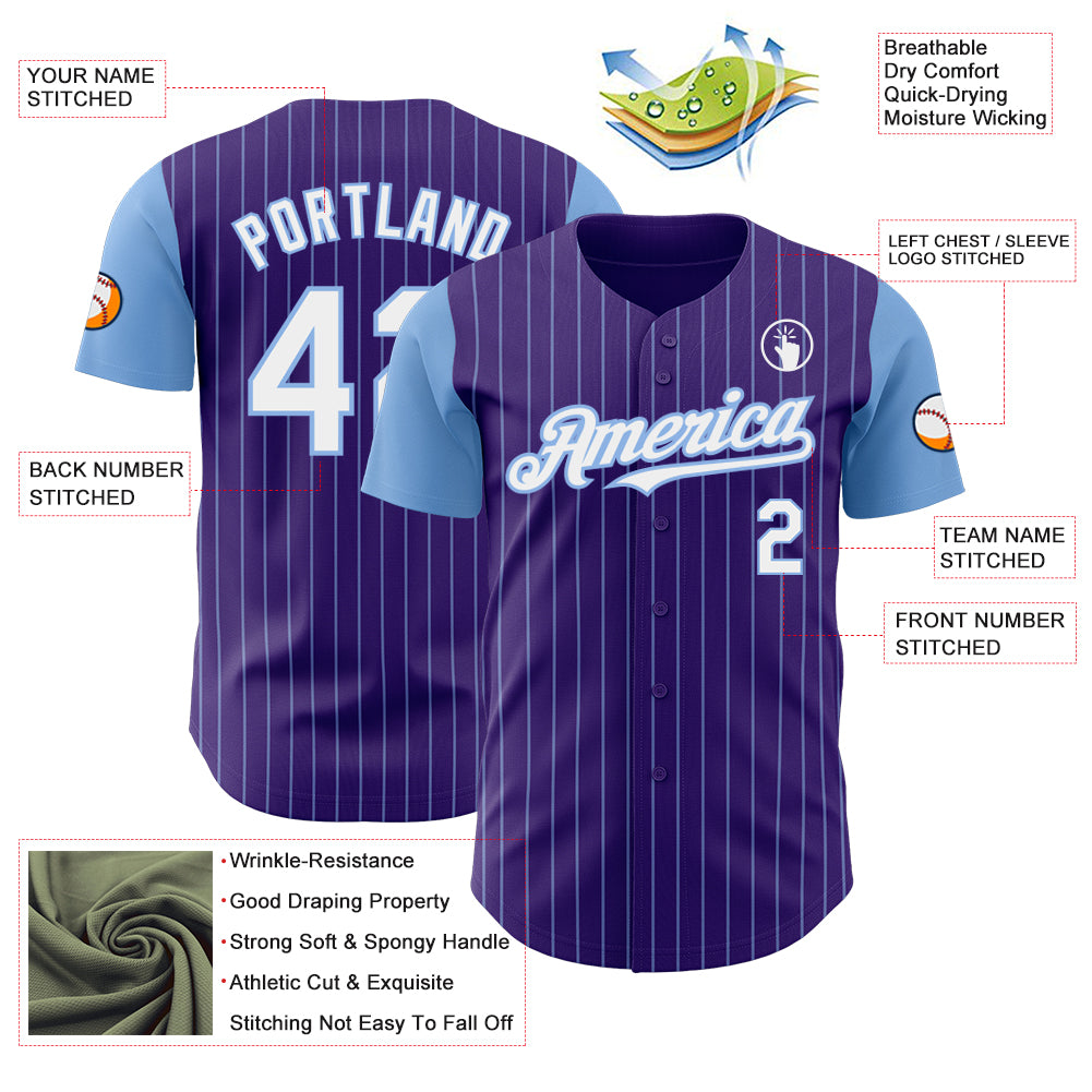 Custom Purple Light Blue Pinstripe White Authentic Two Tone Baseball Jersey