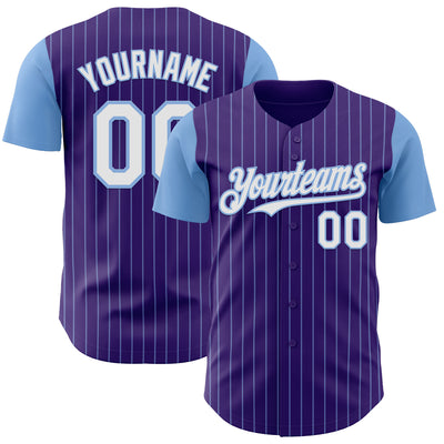 Custom Purple Light Blue Pinstripe White Authentic Two Tone Baseball Jersey