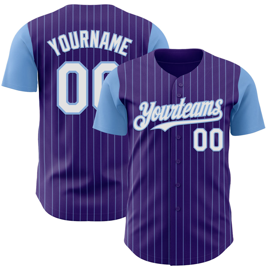 Custom Purple Light Blue Pinstripe White Authentic Two Tone Baseball Jersey