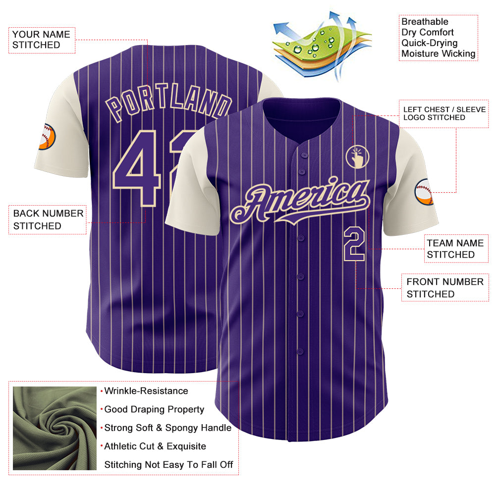 Custom Purple Cream Pinstripe Cream Authentic Two Tone Baseball Jersey