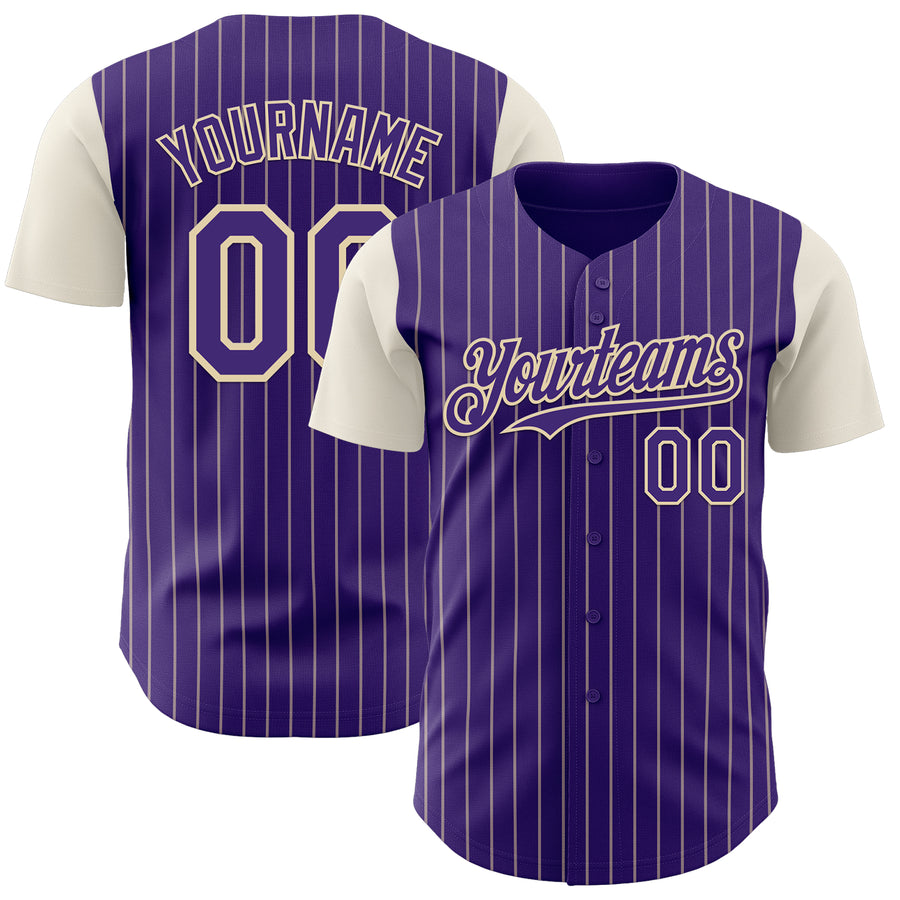 Custom Purple Cream Pinstripe Cream Authentic Two Tone Baseball Jersey