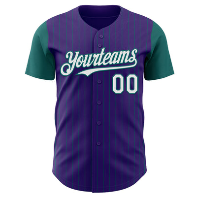 Custom Purple Teal Pinstripe White Authentic Two Tone Baseball Jersey