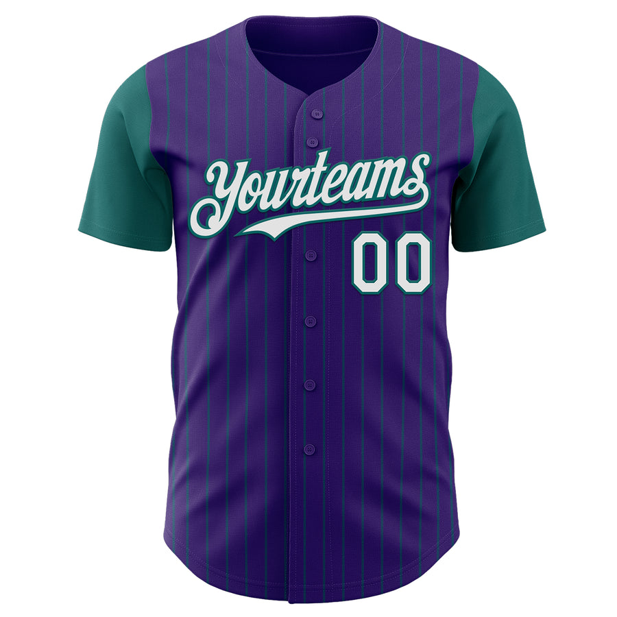 Custom Purple Teal Pinstripe White Authentic Two Tone Baseball Jersey