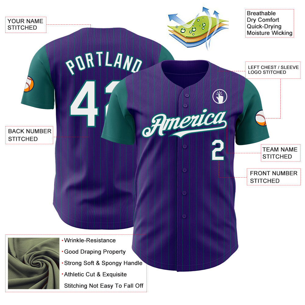 Custom Purple Teal Pinstripe White Authentic Two Tone Baseball Jersey