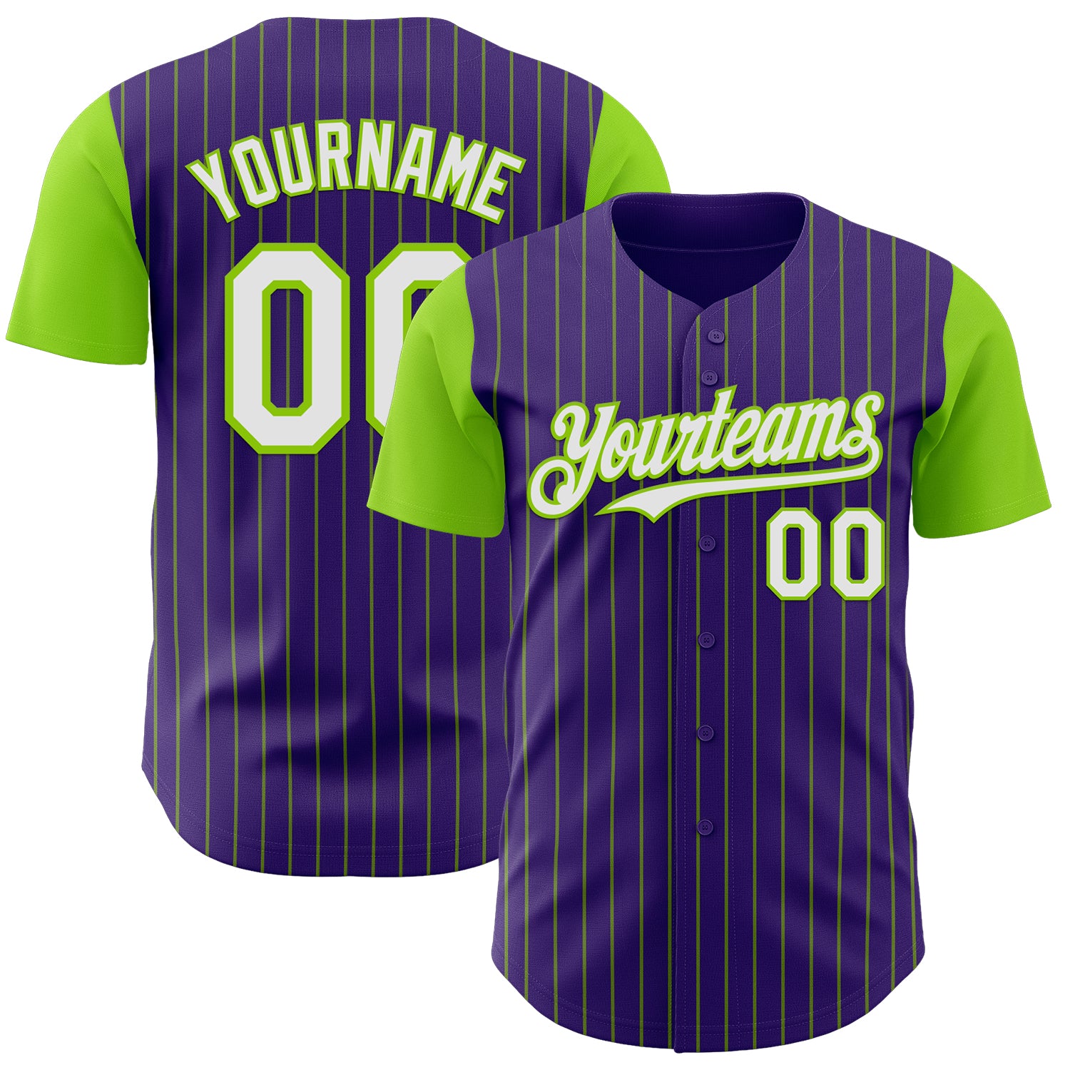 Custom Purple Neon Green Pinstripe White Authentic Two Tone Baseball Jersey