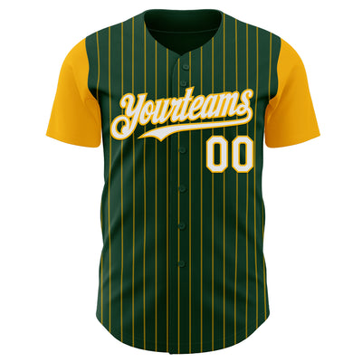 Custom Green Gold Pinstripe White Authentic Two Tone Baseball Jersey